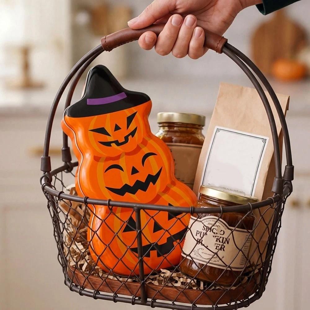 Decorative Halloween Pumpkin Face Tinplate Box Pumpkin Shape Mini Snack Packaging Box Party Supply
