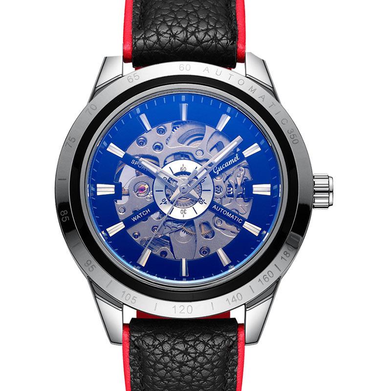 Кожаный наконечник GUCAMEL Business Fashion с механическими часами с полыми отверстиями