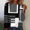 Fall Fashion New Women's T-shirts Geometry Simple Plaid Long Sleeves T Shirts Casual Loose Women Clothing Cotton O-neck Pullover