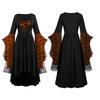 Renaissances Costume for Women Gothic Lace Up Long Dress Medieval Dress with Trumpet Sleeves Witch Vampires Dress Gift