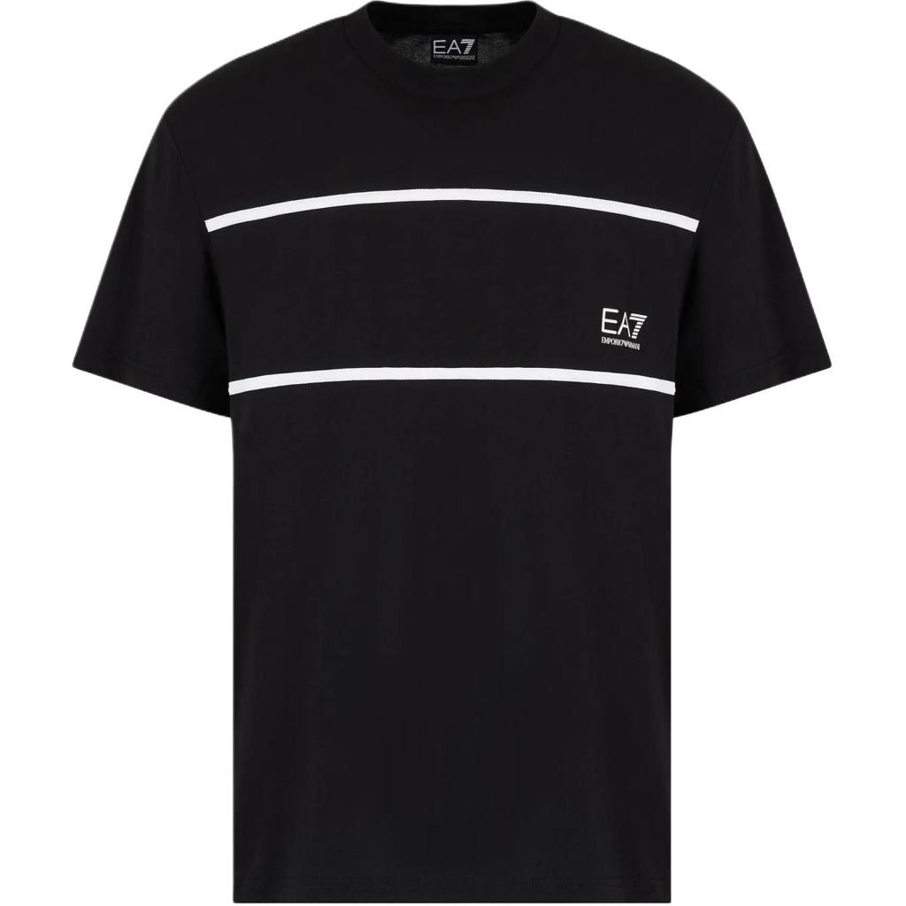 Emporio Armani Мужская футболка EA7 с блоками цвета и принтом из букв, с круглым вырезом, с коротким рукавом, черная 6DPT47-PJTJZ-1200