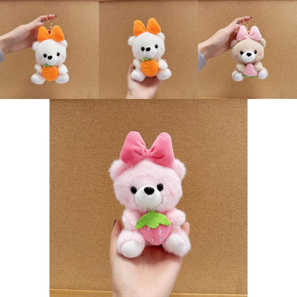Cute Butterfly Bow Bear Plush Keychain With Gold Keyring For Bag Decor