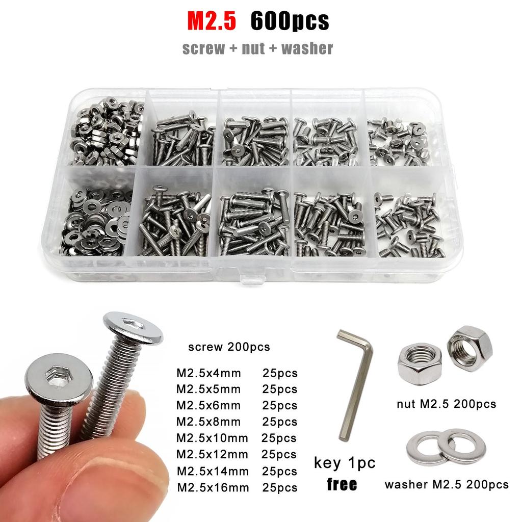 M1.6 M2 M2.5 M3 M4 M5 M6 M8 304 Нержавеющая сталь CM Шестигранный шестигранный ключ Ультратонкий плоский болт с головкой Набор гаек и шайб