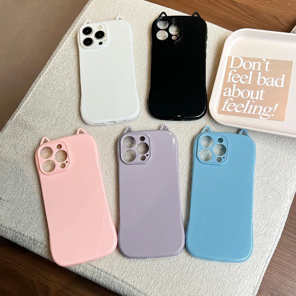 Однотонные ушки кошки из ТПУ для чехла мобильного телефона iPhone17PROMAX с мелкими отверстиями Apple 16/15 противоударный защитный чехол