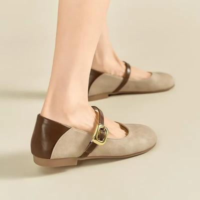 Модная женская обувь, комбинированная по цвету, элегантная для вечеринки, на каблуке, с круглым носком, женские балетки, хаки, женская, удобная, 2025, лето, стильная