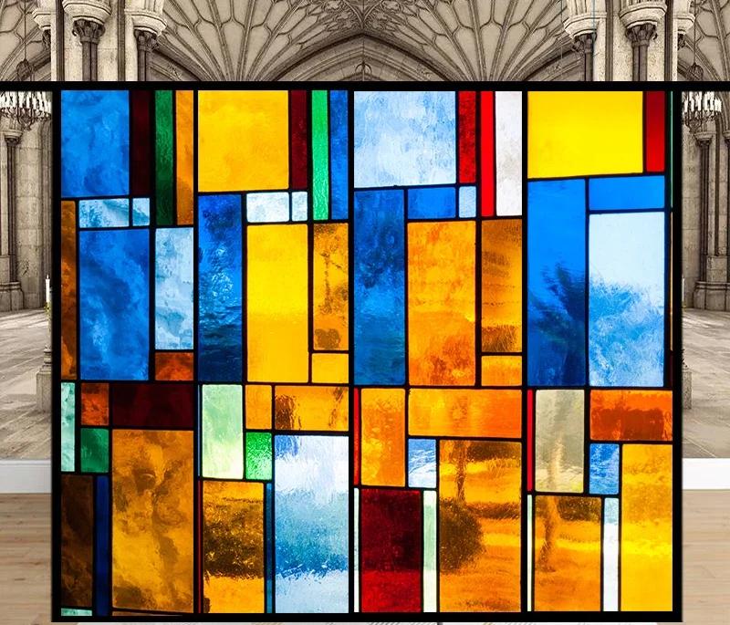Наклейки на витражные окна, пленка для приватности, церковный стиль, статическое прилипание, декоративные матовые пленки для окон, индивидуальный размер