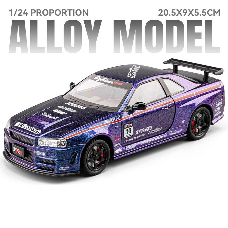 1:Масштаб 24 GTR-S15 GTR-R34 Спортивный Автомобиль Модель Игрушка Колесо Рулевое Управление Двери Открываются Высокая Симуляция Модели Транспортных Средств Коллекционный Предмет