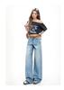 Ge Di Jie Trendy Design Washed Cat Whiskers High Waist Narrow Version Wide Leg Jeans Women's New Style