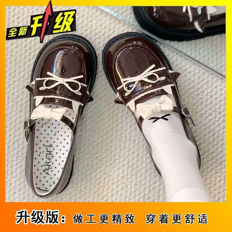 Маленькие кожаные туфли женские весна и лето 2025 новые бантик японский британский стиль платформа французские Мэри Джейн одинарные туфли