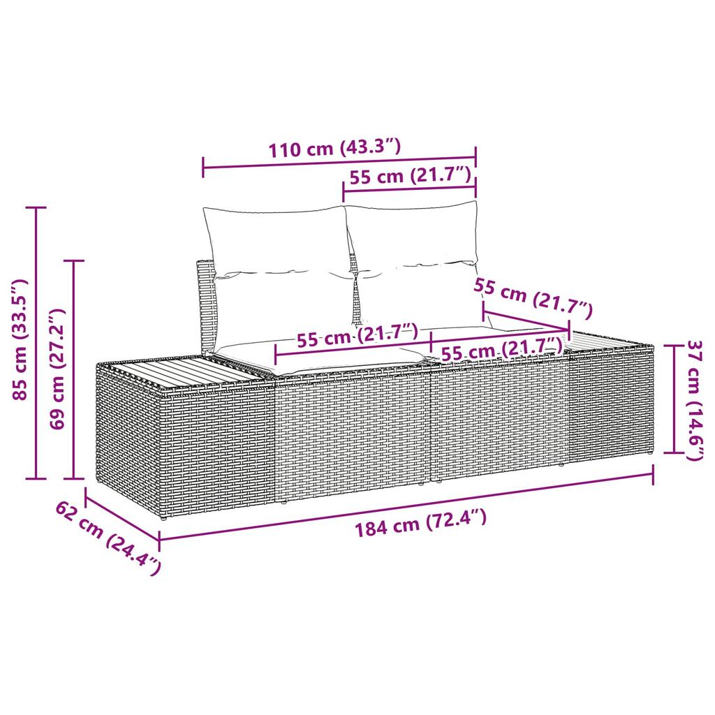 Garden Sofa Beige 184 x 62 x 85 cm Poly Rattan