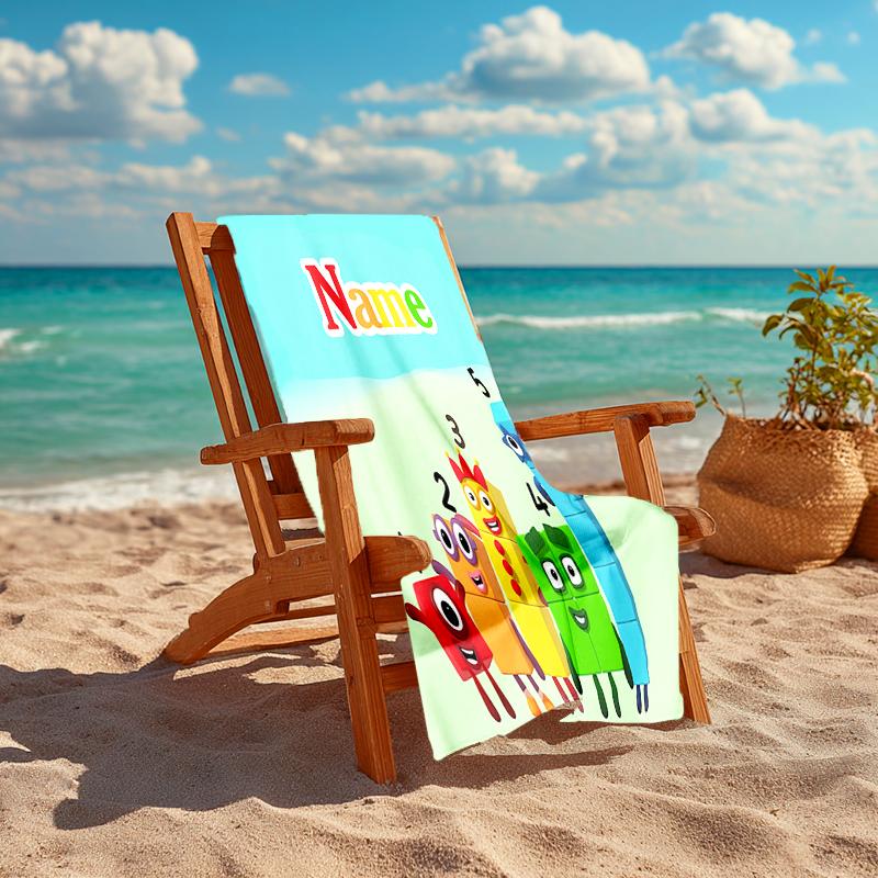 Personalized customized proof beach towel with Numberblocks pattern - soft, absorbent,quick-drying,perfect swimming,camping&bathing