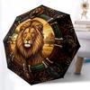 Lion Majesty Circle pattern umbrella, portable and foldable design, 8 ribs, a casual accessory for Halloween, Christmas, and birthday gifts.