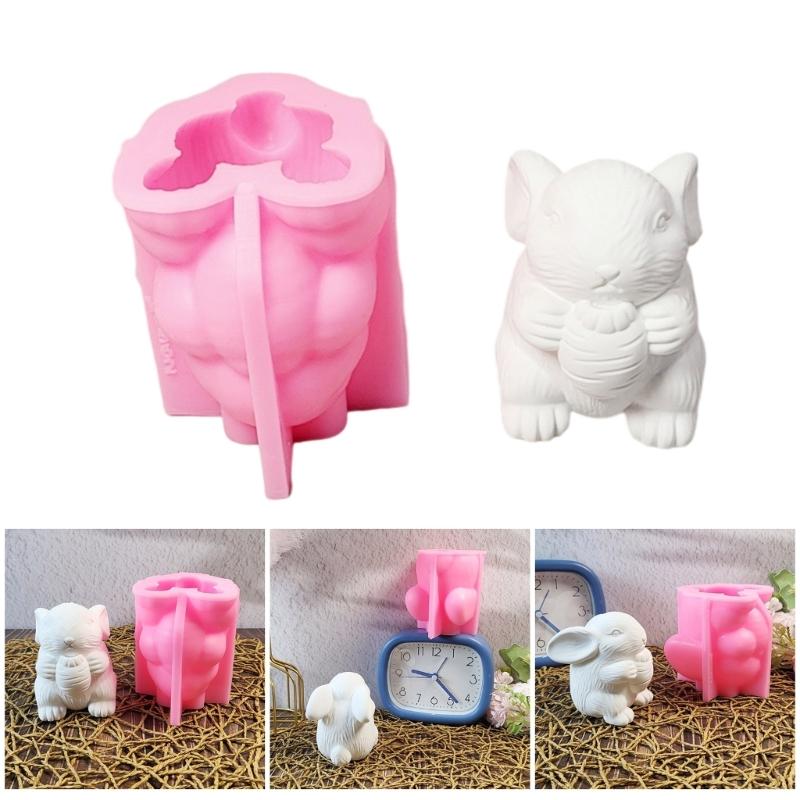 Bunnies Statue Silicone Candle Molds for Candle Soap Home Decoration Animal Shape Silicone Candle Molds for Epoxy Resin