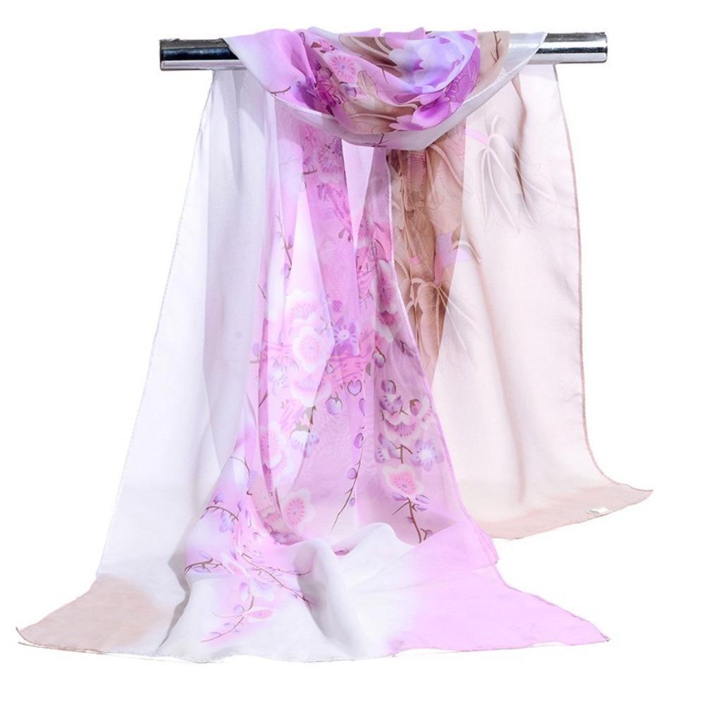 Sun Protection Shawl Silk Flower Print Wrap Hijab Fashion Long Chiffon Scarf Women