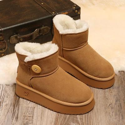 Зимние туфли на плоской подошве с мехом, женские ботильоны, замшевые, на платформе, плюшевые, теплые, зимние, хлопковые туфли, брендовые туфли на среднем каблуке 2025 года, модные, удобные, женские ботинки