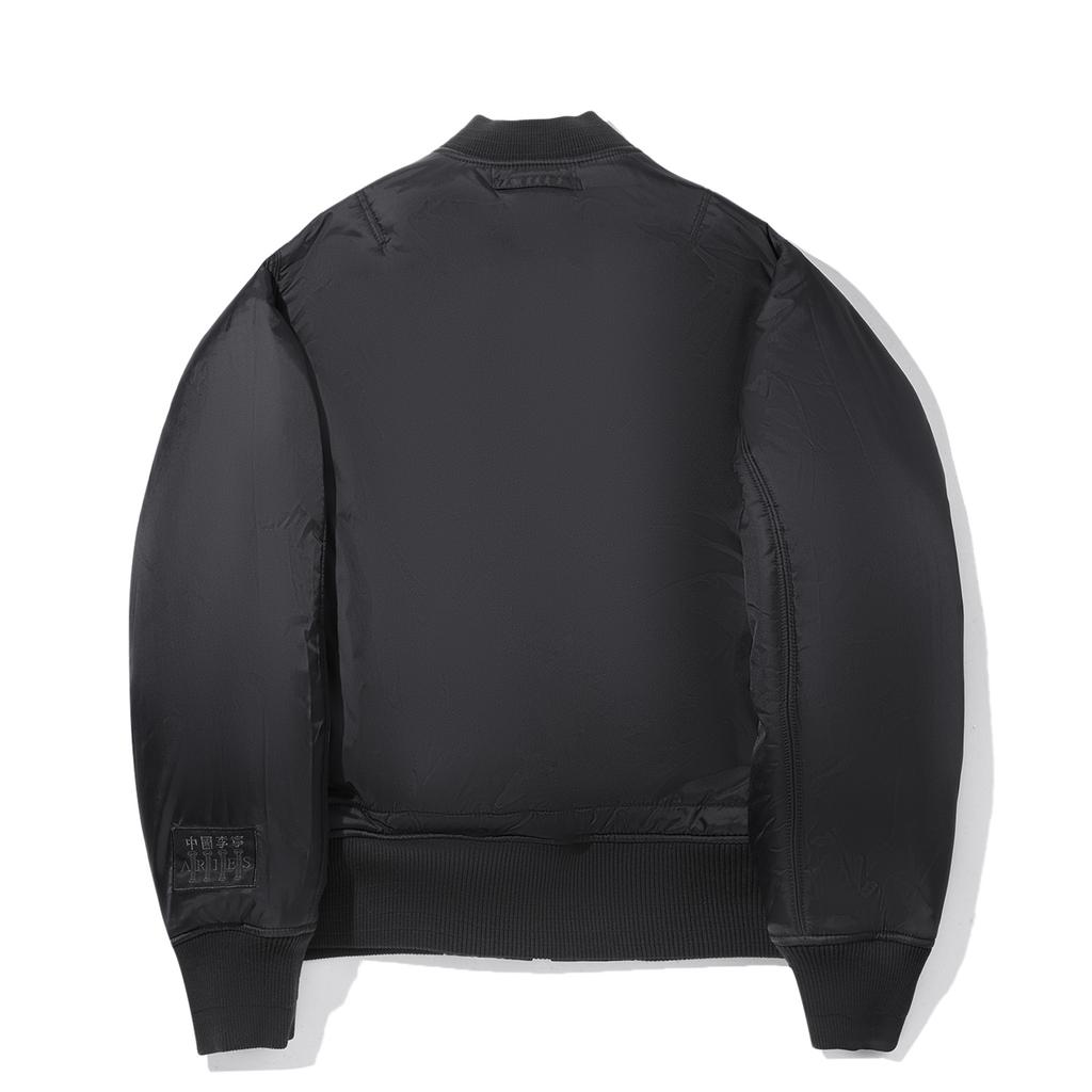 Li Ning Puffer Jackets Men's Black Baseball Collar Moderate Pilot Puffer Jacket AJDV328-1