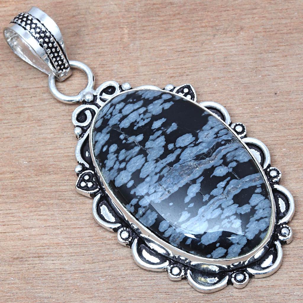 Кулон из обсидиана-снежинки, драгоценный камень, подарок на День святого Валентина, серебряные украшения, 2,25"