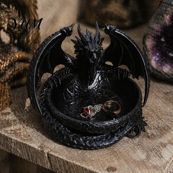 Cool Table Ornament 3D Printed Dragon Storage Tray for Jewelry Keys, Decorative Desktop Organizer with Gothic Key Bowl Detailed Fantasy Scales