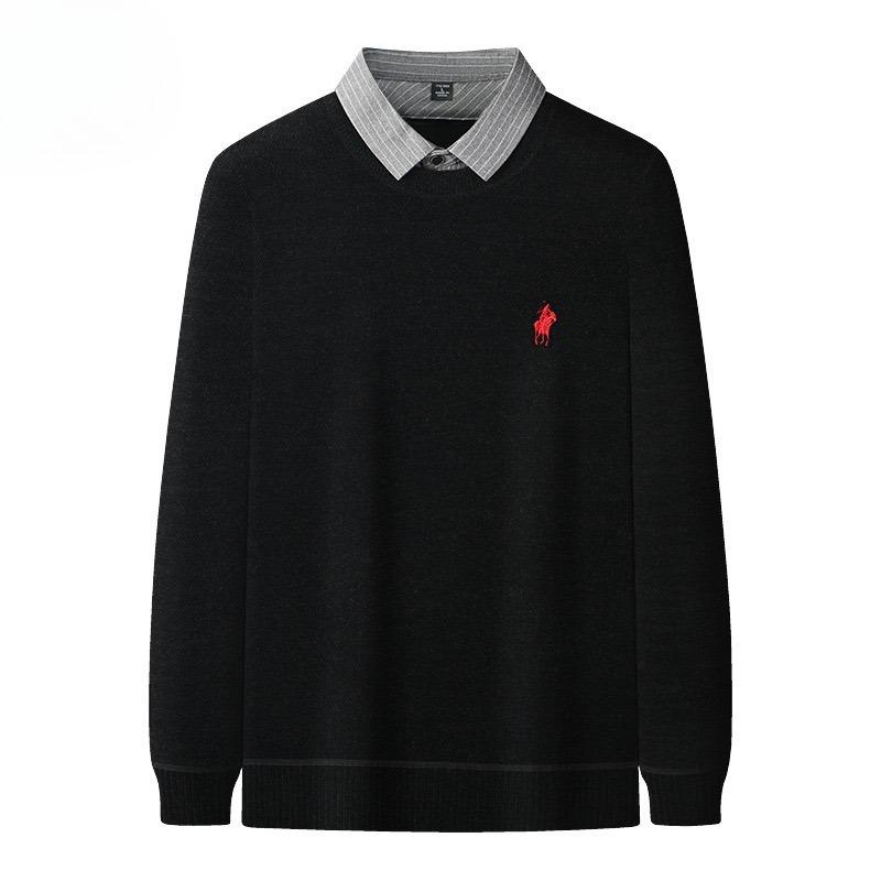 TrendHub Дизайнерское Качество Мужской Лацкан Поддельный Двойка Длинный Рукав Новая Вышивка Футболка Мода Бизнес Мужская Одежда