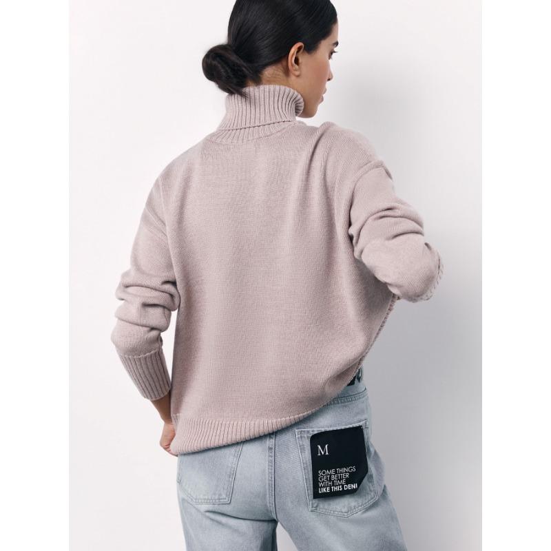 Женский осенне-зимний свободный вязаный свитер с высоким воротом