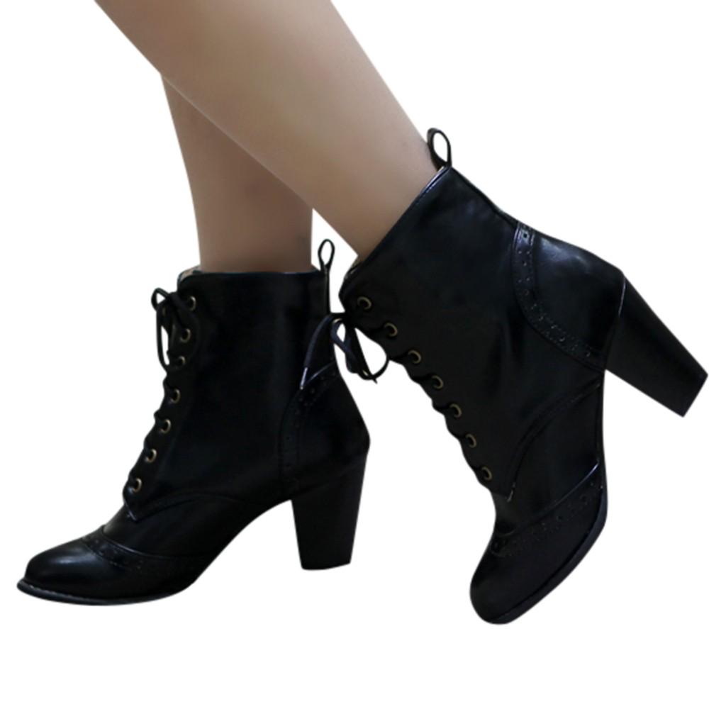 Женские модные ботинки на шнуровке, повседневные одинарные ботинки большого размера на толстом каблуке