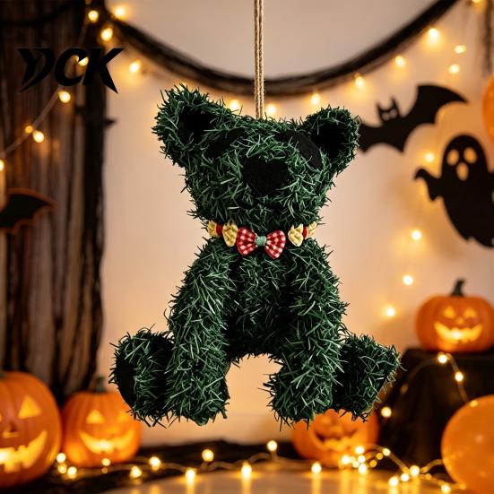 Indoor Outdoor Holiday Ornaments Halloween Decoration, Green Grass Zombie Bear Hanging Ornament for Party Eye Catching Favors Decor, Spooky