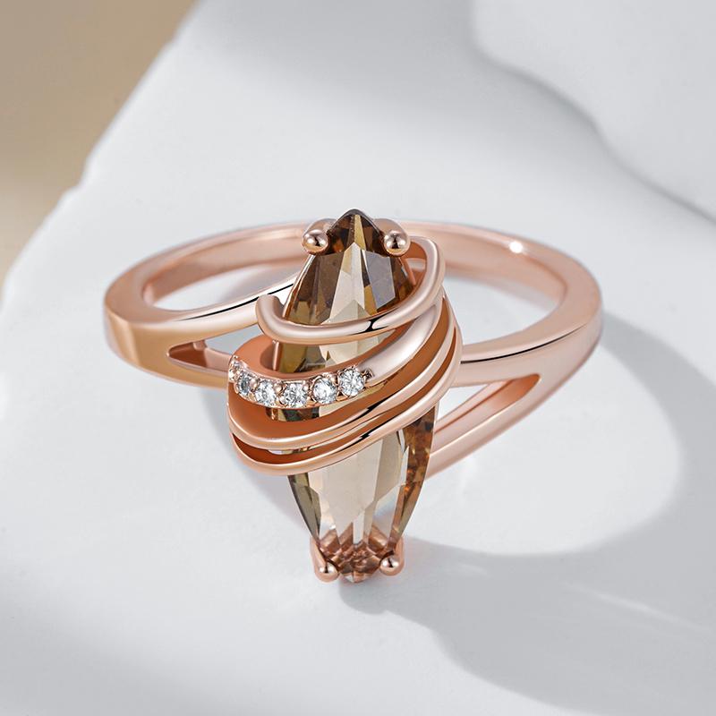 Модное коричневое кольцо винтажного стиля с натуральным цирконом для женщин, уникальная геометрия, цвет розового золота, высокое качество, повседневные украшения