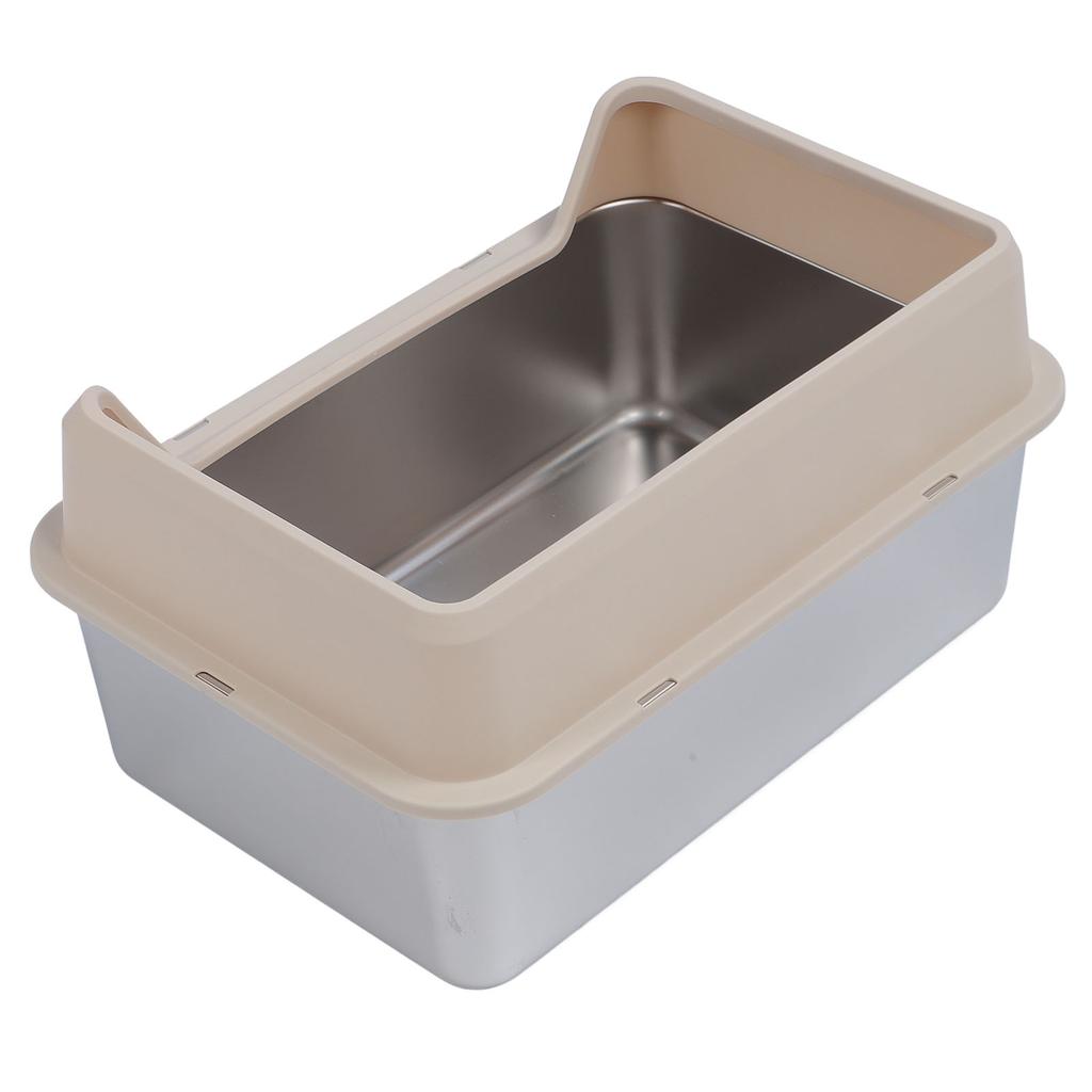 Stainless Steel Cat Litter Box Anti Splashing Top Entry Large High Sided Kitty Litter Pan with Scoop for NaBig Cat