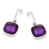 [Q9298] - Серебряные серьги «Меган» с аметистом (родиевое покрытие) - 25x12 мм