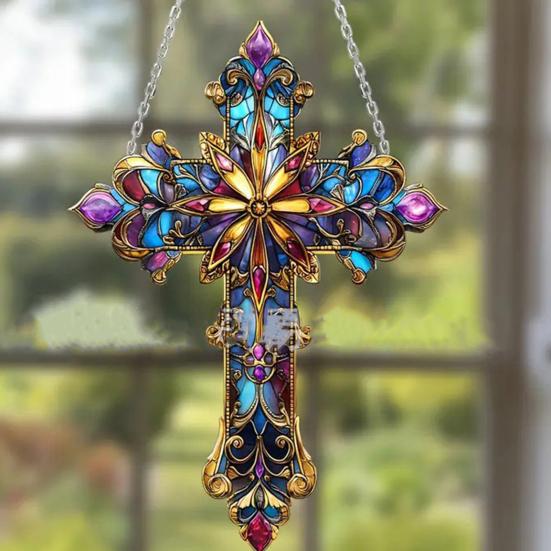 Rose Suncatcher Pendant 2D Flat Dyed Acrylic Pendant Stained Glass Decorations Faith