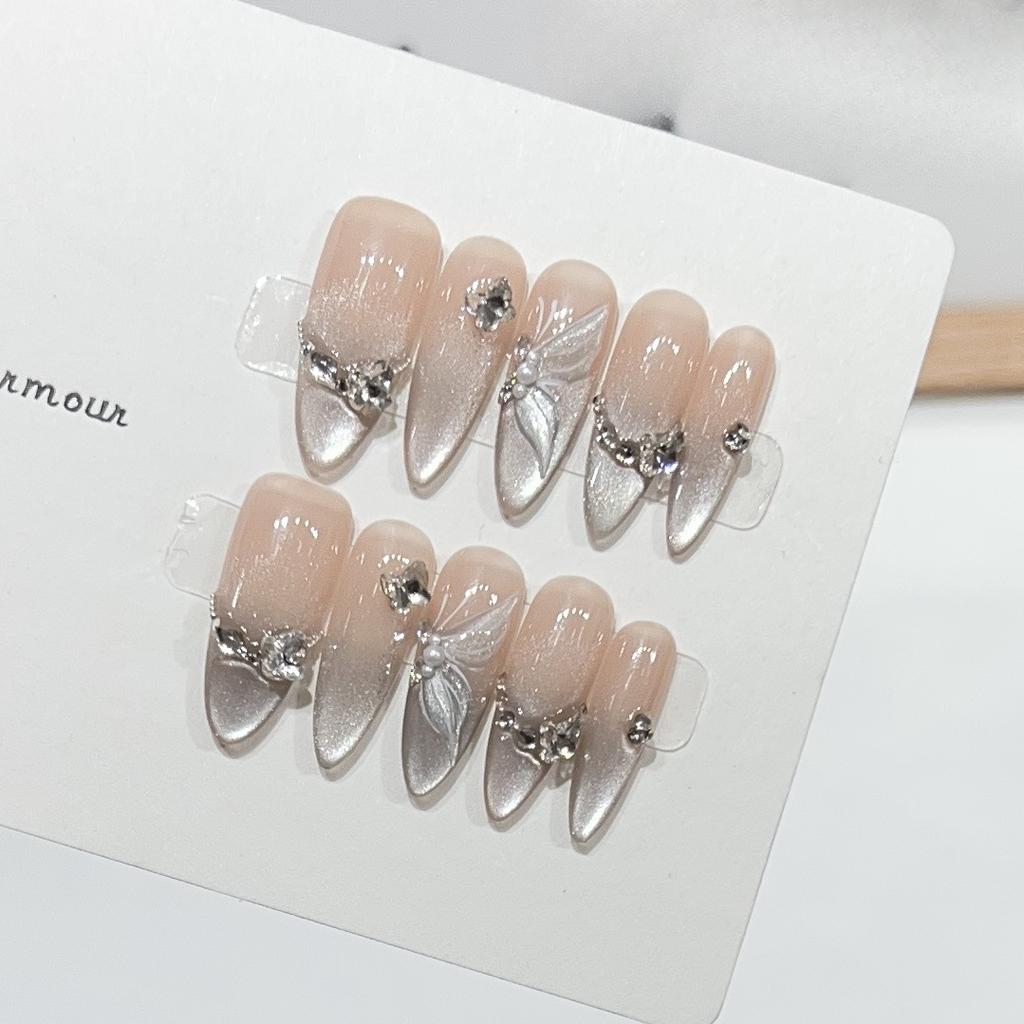 Wearing Armor Pure Handmade Flashing and Crushed Diamond Elf Butterfly Nail Art Patch Fake Nail High-quality Temperament Nail Clips