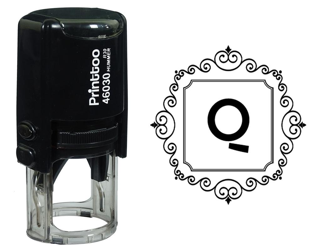 Printtoo Square Swirl Border Alphabet Q Monogram Initial Self Inking Rubber Stamp Office