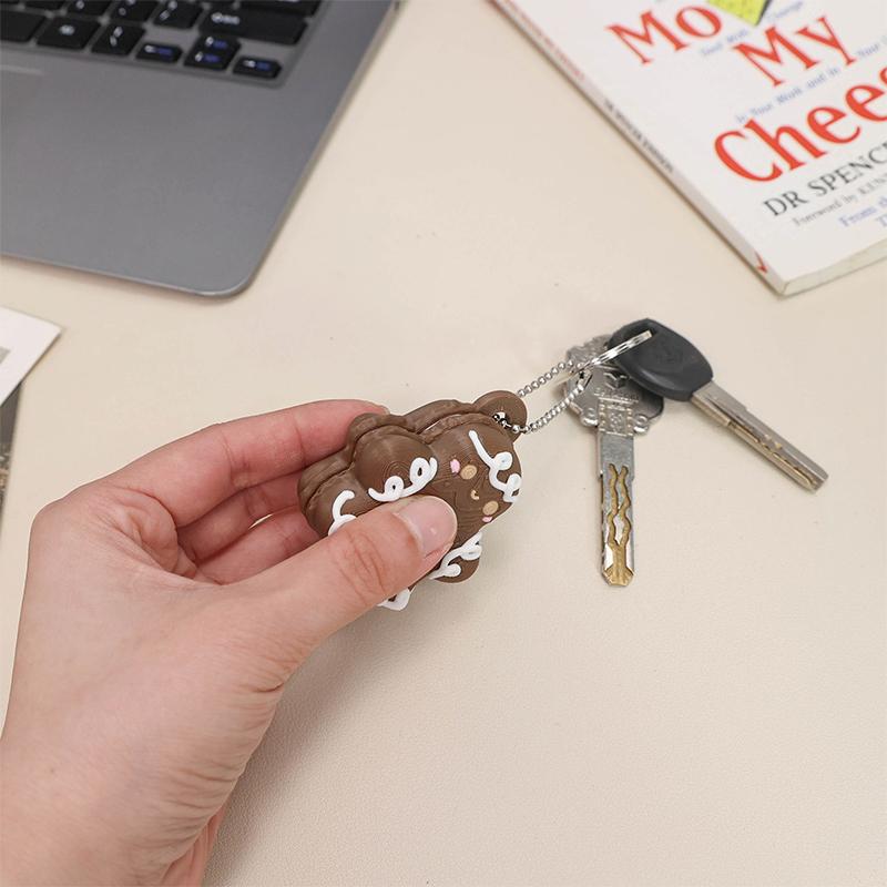 Cute 3D Printed Gingerbread Smore Cookie Clicker Fidget Keychain Sensory Stress Relief Bag Charm Gift