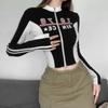 Women Y2K T-shirts String Letters Zipper Cycling Tops Girls Y2K T-shirts Athletic Workout Cloths Sexy Fashion Lady Tshirts Female Tees Long Sleeve