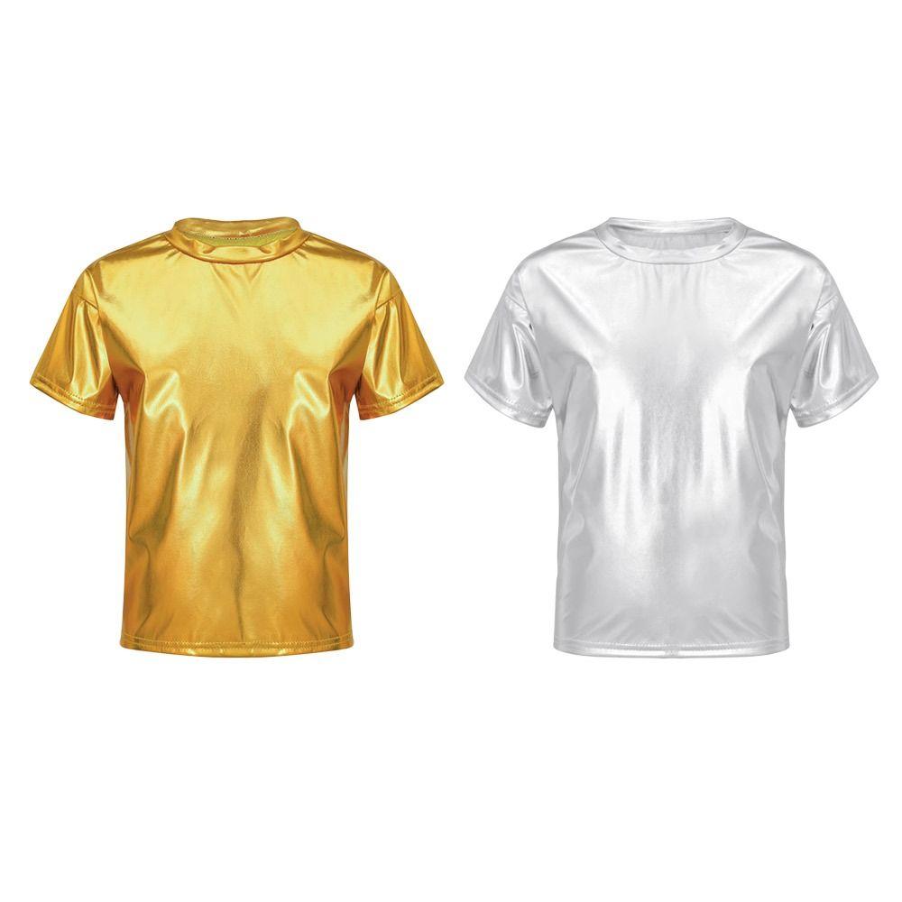 Disco Metallic Top Hip Hop Performance Dancewear Fashion Dance Top Kids Boys Girls
