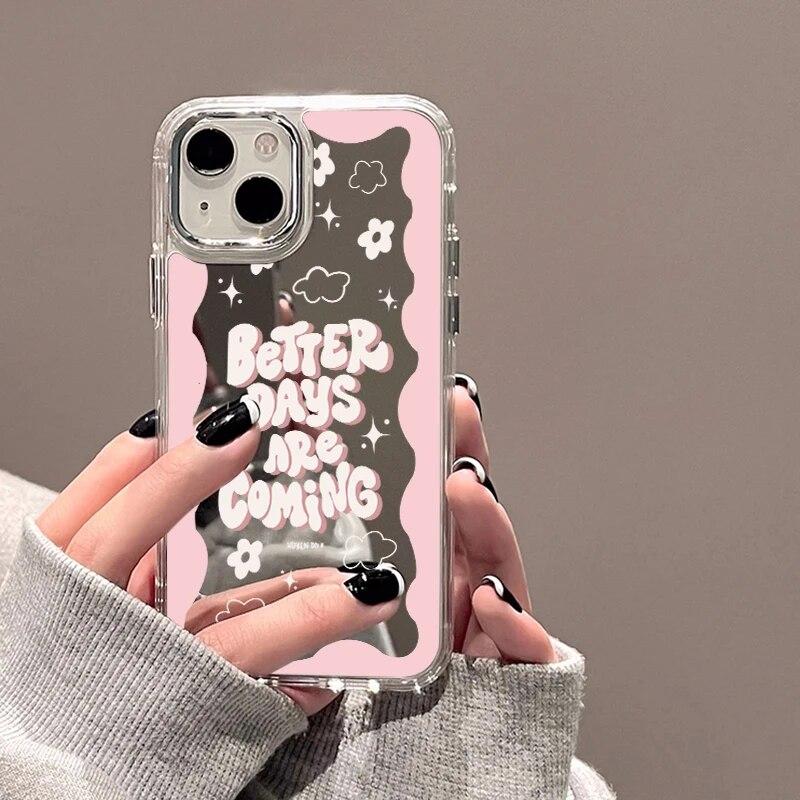 Smile Lovely Heart Mirror Phone Case For iPhone 15 Pro Case iPhone 11 13 14 12 Pro Max X XR XS Silicone Shockproof Back Cover