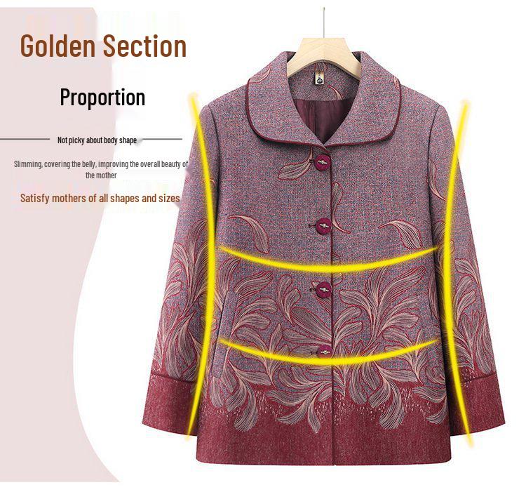 Spring & Autumn Long-Sleeve Coat for Middle-Aged & Elderly Women (Ages 60-70)