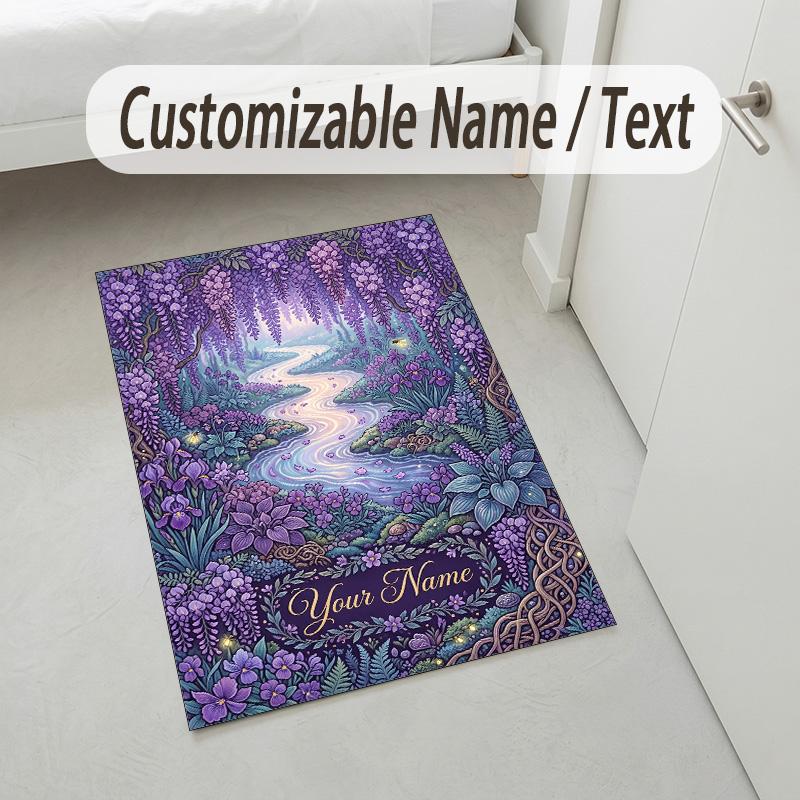 Purple Leopard Theme Soft Crystal Velvet Rug Custom Name & Text Print Non Slip Floor Rug for Bedroom Living Room
