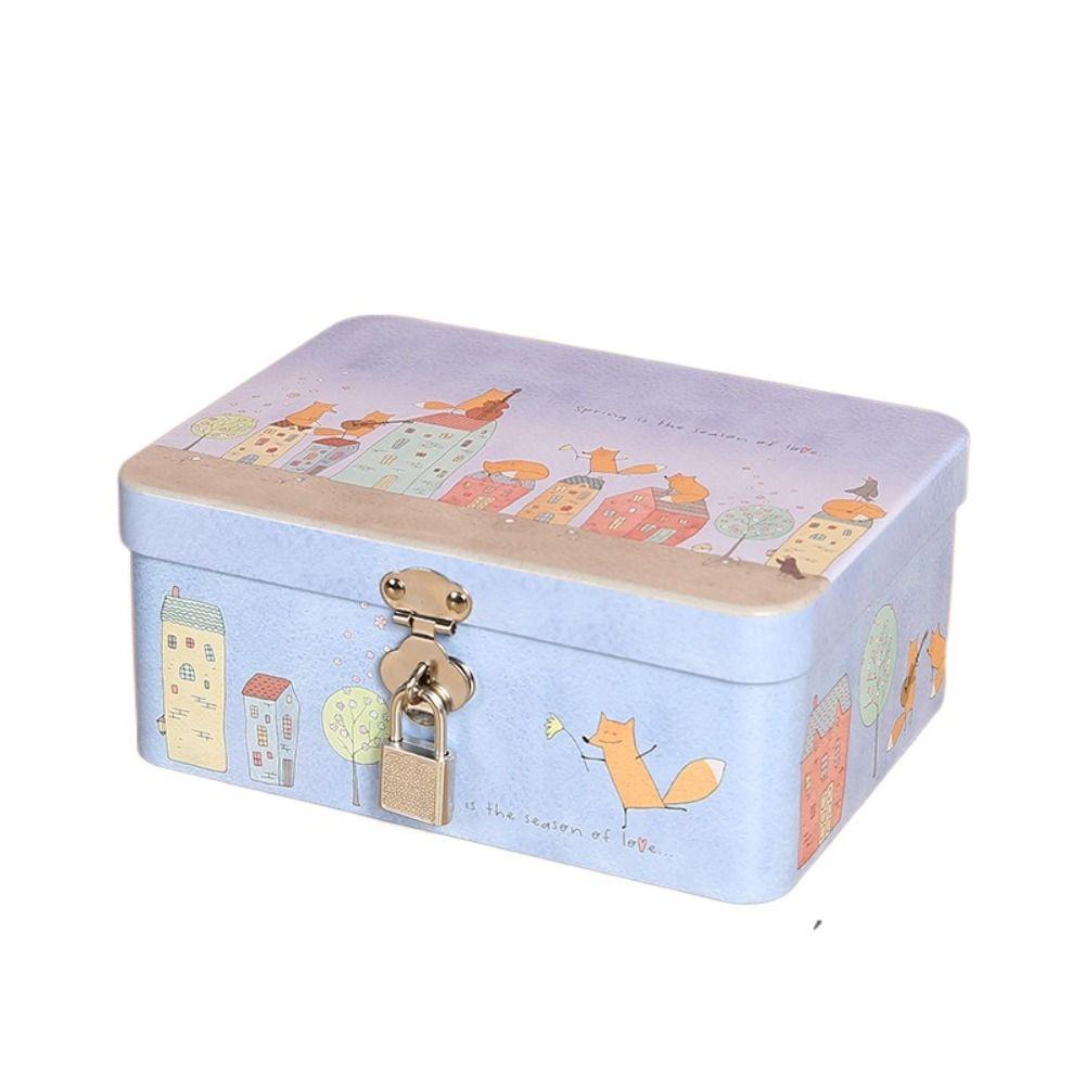 With Lock Key Tinplate Box Vintage Metal Box High Quality Desktop Storage Case