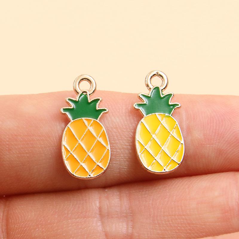 Fruit-Themed Alloy Drip Oil Pendants: Pineapple, Banana, Mango Charms for DIY Jewelry - Bracelets & Earrings, 4 Styles.