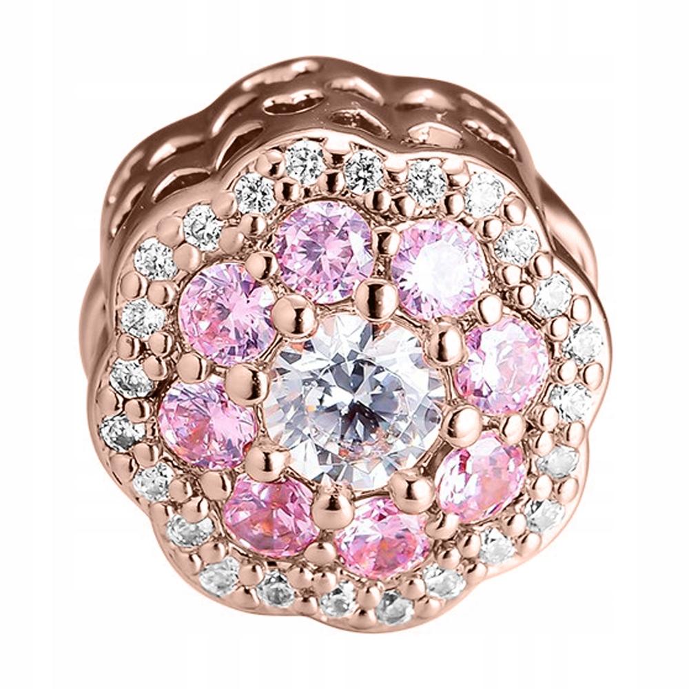 Gold Plated Flower Charms Pink White Zircons With Flower Silver 925