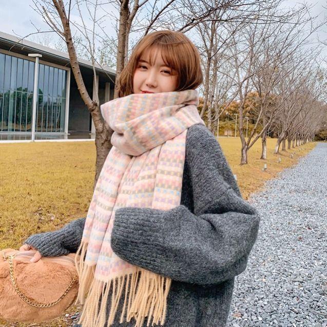 New Winter Colorful Plaid Scarf for Women Korean Version Versatile Autumn and Winter Warm Scarf Shawl High End Trend