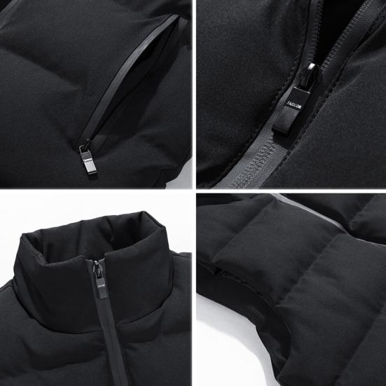 Men Waistcoat Stand Collar Sleeveless Slim Fit Vest Coat with Pockets Solid Color Zipper Closure Windproof Quilted Waistcoat