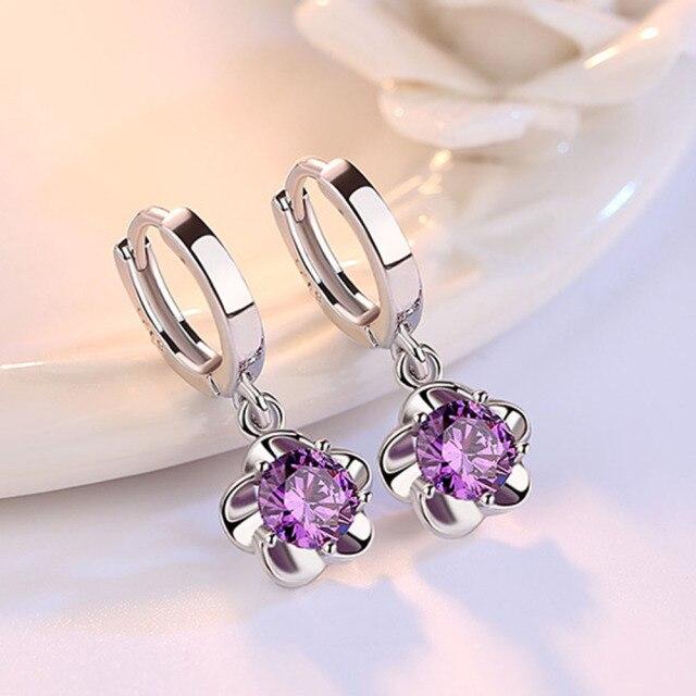New 925 Sterling Silver Women Earrings Pendant Fashion Peony All -Match High Quality Zircon Pair Earring Jewelry Gift
