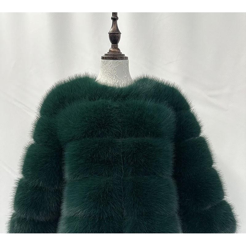 Womens Faux Fur Coat With Fox Hair Trim Design Long Sleeve Winter Warm Outerwear