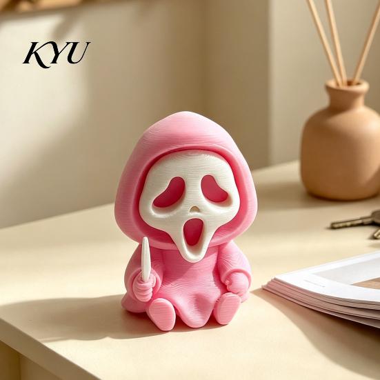 Dark Decor for Office Desk Halloween Ghost Statue, Cartoon Skeleton Sculpture, 3D Printed Textures Novelty Gift Horror Fans Compact Skull Ornament