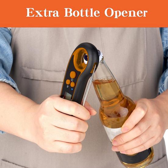 Digital Meat Thermometer with Bottle Opener Waterproof Instant Read Food Thermometer Grilling Cooking Backlight LCD Screen Ultra-Fast BBQ Thermometer