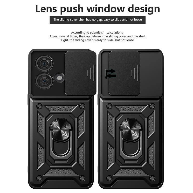 For Motorola Edge 40 Neo 5G Case Slide Lens Lid PC+TPU Kickstand Mobile Phone Cover