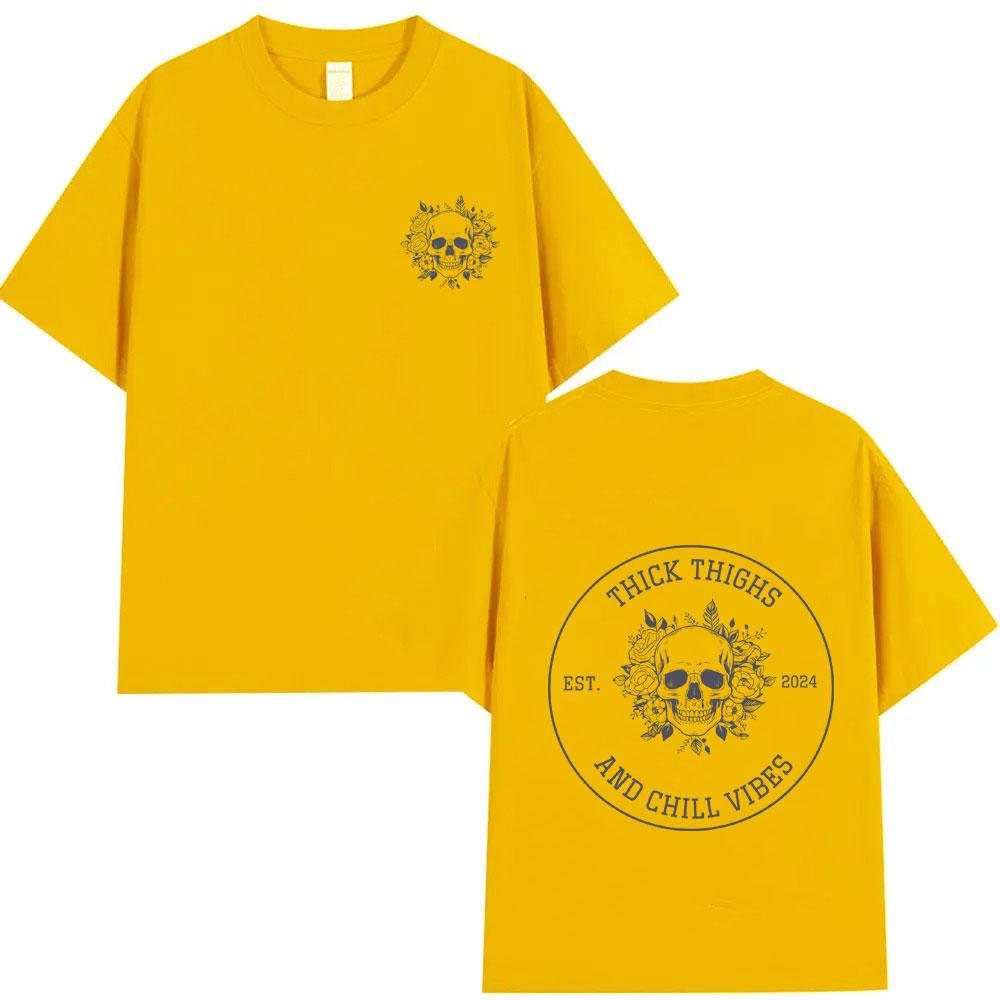 Thick Thighs and Chill Vibes Tshirt Funny Skeleton Graphic T Shirts Men Women Summer Fashion Oversized Tshirt Male Casual Tops