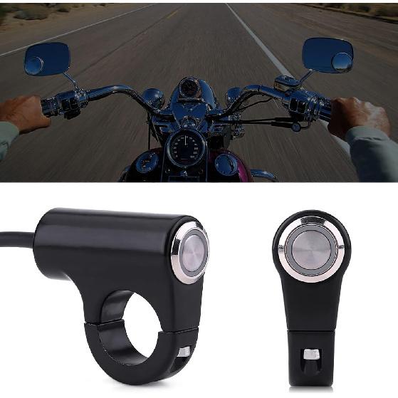 Motorcycle Push Start Button with Horn, Headlight, Brake, Fog Lights - 7/8" (22mm) Automatic Return with Green Light